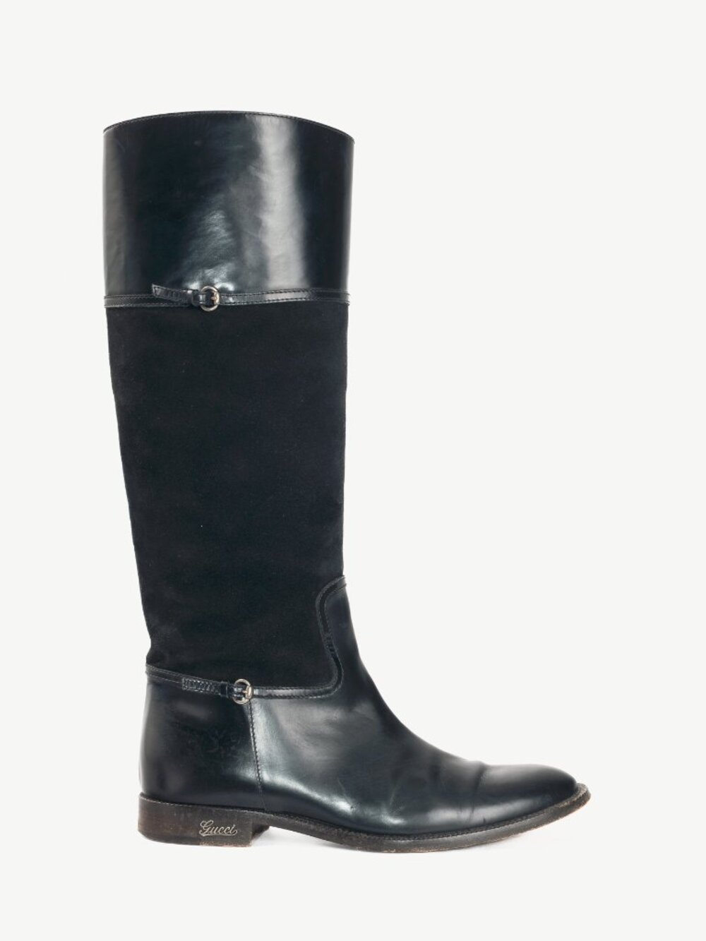 Gucci Nero Leather & Suede Knee-High Riding Boots